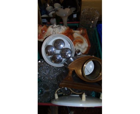 A Quantity of Glassware, Royal Worcester, Mantel Clock & Staffordshire Dog.