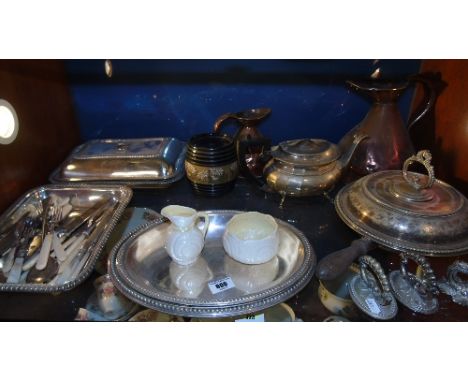 A Collection of 19th Century Silver-Plate to include a divided entré dish with lid & wooden handle and flatware, also with a 