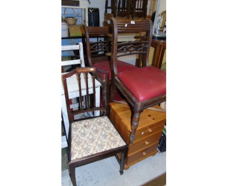 A Collection of Furniture & Other Items to three period Regency mahogany chairs, a display cabinet with leaded glass doors, s