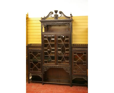 A CIRCA 1900 CHINESE CHIPPENDALE STYLE DISPLAY CABINET, stamped 'Edwards & Roberts', having upper and lower display shelf sec