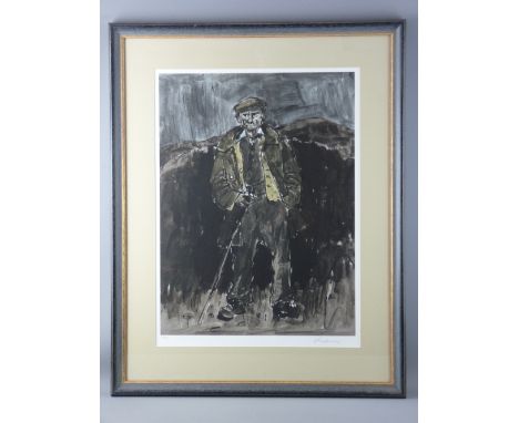 SIR KYFFIN WILLIAMS RA coloured limited edition 14/150 print - old farmer with stick, signed in full, 65 x 47 cms