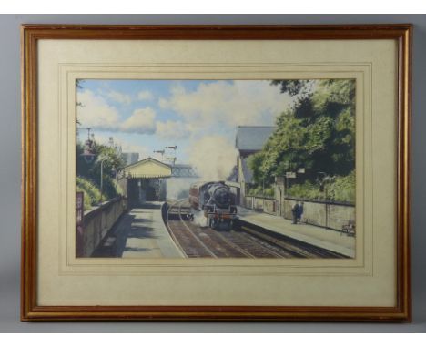 CHRISTOPHER DAVID HOLLAND GRA gouache - tank engine 42297 at Mersey Road Station, signed and dated 1981, 32 x 49 cms