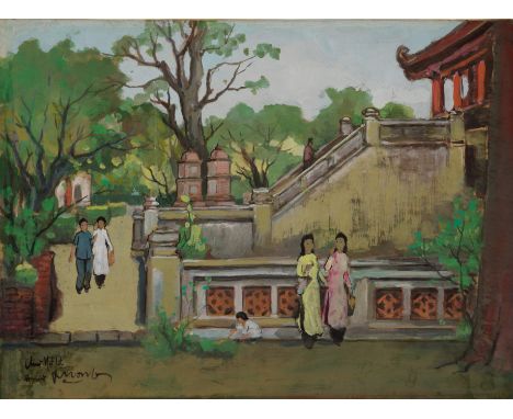 Le Van Xuong (Vietnamese, 1917-1988) La Pagode au piller unique (Chua Mot Cot)   signé, titré et localisé Chua Môt Côt - Hano