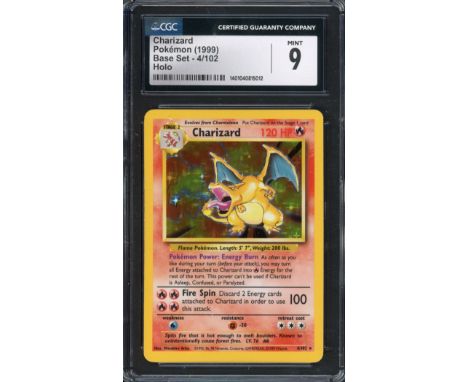 The Pokémon TCG - CGC 9 MINT Charizard 1999 Base Set - Unlimited (4/102) Holo is a highly sought-after collectible card, repr