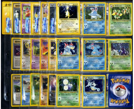 This rare Italian-language Neo Genesis set includes 108 of the 111 cards, missing only #9 Lugia, #12 Pichu, and #28 Bayleef. 