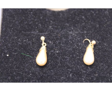 A pair of 9ct gold &amp; simulated pearl earrings 