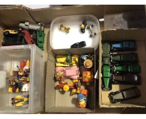 Collection of Dinky and Corgi diecast toy cars, including Corgi Chitty Chitty Bang Bang, Corgi comic cars including Popeye, M