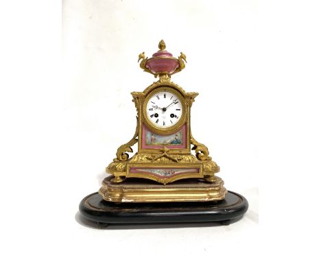 French ormolu and porcelain two-train clock, the 3in white enamel dial signed I HRY MARC, Paris, the case with porcelain and 