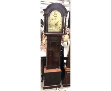 19th Century Cornish mahogany cased eight day long case clock, the 12in brass arched dial with subsidiary seconds dial and ca