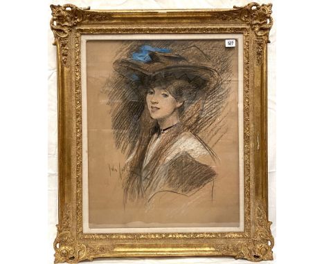 JOHN DA COSTA (1867-1931) A portrait of Lillie Da Costa Chalk and watercolour Signed and inscribed to reverse 60 x 48.5cm