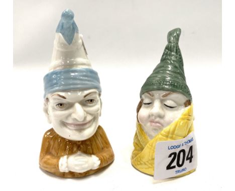Two Royal Worcester porcelain snuffs, one modelled as Punch, the other Mr Caudle, both dated 1976.