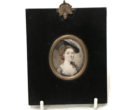 A miniature portrait of a lady, possibly Mrs Brown inscribed to reverse 4.5 x 3.7cm
