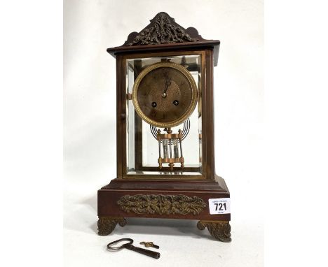 French Empire style four-glass clock, with 3.5in brass engine turned dial with Roman numerals, the French L Marti movement st