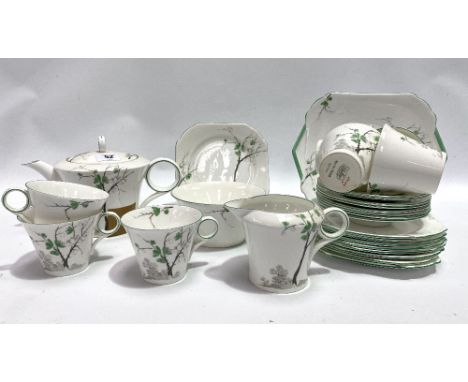 A Shelley part tea set, pattern No. 212880, comprising tea pot (AF), six tea cups, six saucers, six side plates, a serving di