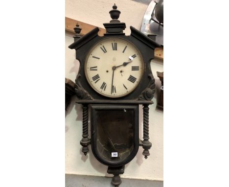 American two train drop dial wall clock, the 11in cream painted dial with Roman numerals.