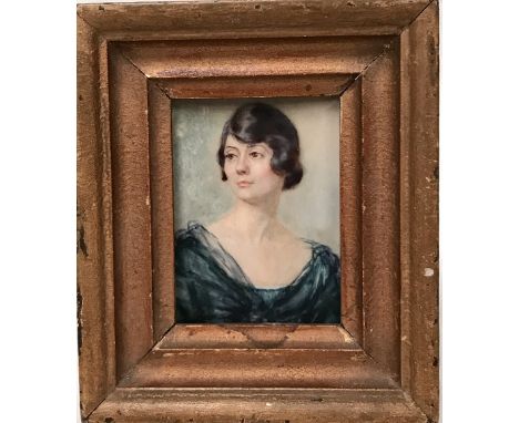 GRACE VIOLET HANCOCK A MINIATURE portrait of a young Edwardian lady inscribed to reverse 7.5 x 5.5cm