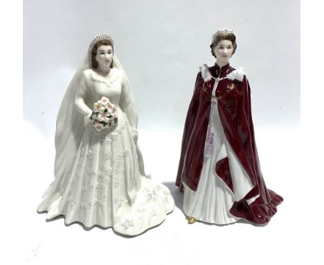 Two Royal Worcester Queen Elizabeth II porcelain figures, diamond wedding anniversary 2007 and Queen's 80th birthday 2006 (2)