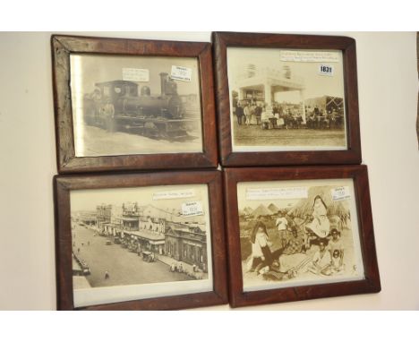 A collection of 4 framed photographs of Rhodesia dated from 1898 - 1914 including "Castle Brewery" Salisbury, Engine at Umtal