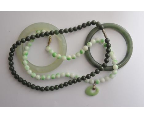 Two Jade and Nephrite bangles and beads