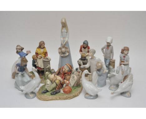 A collection of various Nao and Spanish porcelain figures plus three 'Naturecraft' collectors models