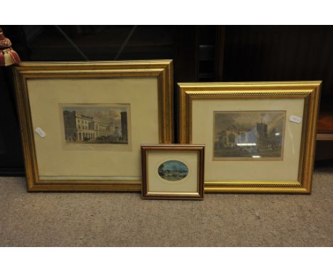 A Victorian watercolour, depicting an oval portrait of a lady and various other pictures, and a framed map