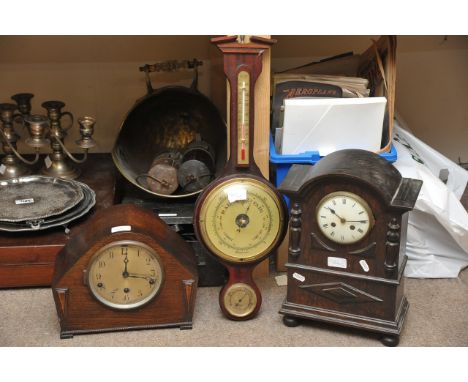 Two mantle clocks and a barometer