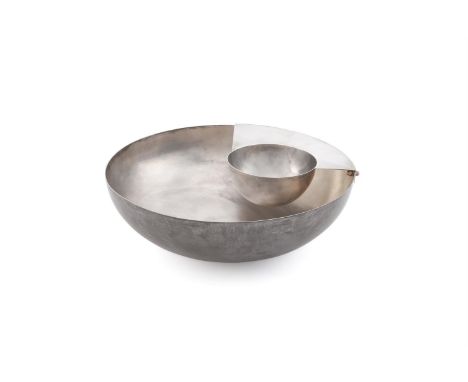 A GREEK SILVER COLOURED PART OXIDISED HEMISPHERICAL CAVIAR BOWL THALEIA, STAMPED θΑΛΕΙΑ 925, 21ST CENTURY One quarter of the 