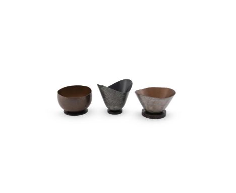 THREE MOKUME GANE BOWLS ALISTAIR McCALLUM, LATE 20TH OR EARLY 21ST CENTURY Stamped with maker's punch, all striped, two also 