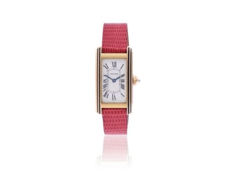 CARTIER, TANK AMERICAINE, REF. 1711-1LADY'S 18 CARAT GOLD AND BLACK ENAMEL WRIST WATCH, NO. C91801Movement: Cal. 157.06, quar