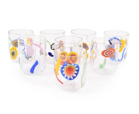 A SET OF EIGHT MURANO MURRINE GLASS BEAKERS LAGUNA B (BRANDOLINI), 21ST CENTURY Clear glass and decorated with coloured canes