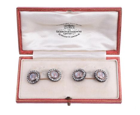 Y A PAIR OF DIAMOND SET PORTRAIT MINIATURE SLEEVE LINKSMID 20TH CENTURY The double sided links centrally set with miniature o