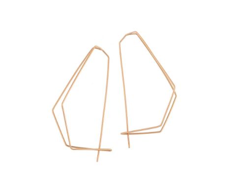 IBU, A PAIR OF FRENCH GOLD EARRINGSThe geometric polished wire earrings with integrated bar hooks, stamped IBU with French po