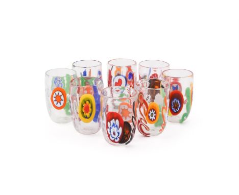 A SET OF EIGHT MURANO GLASS BEAKERS LAGUNA B (BRANDOLINI), 21ST CENTURYClear glass and decorated with coloured canes, incised