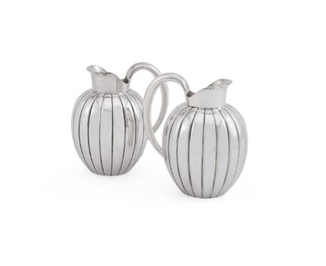A PAIR OF DANISH SILVER BERNADOTTE PATTERN 856A CREAM JUGS SIGVARD BERNADOTTE FOR GEORG JENSEN, ONE WITH DATE CODE FOR 2010 I