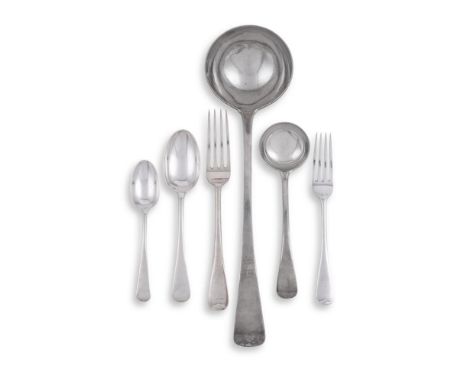 AN EDWARDIAN SILVER OLD ENGLISH PATTERN PART TABLE SERVICE JOSIAH WILLIAMS & CO., LONDON 1901Comprising: Eleven table forks T