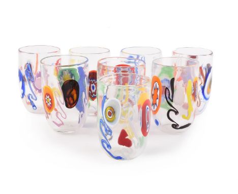A SET OF EIGHT MURANO MURRINE GLASS BEAKERS LAGUNA B (BRANDOLINI), 21ST CENTURY Clear glass and decorated with coloured canes