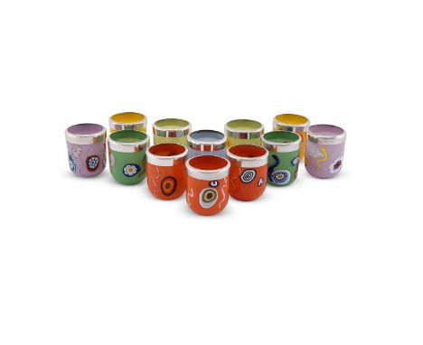 A SET OF TWENTY FOUR MURANO GLASS TUMBLERS WITH PLATED RIMS LAGUNA B (MARIE OR MARCANTONIO BRANDOLINI D'ADDA), 21ST CENTURYCo