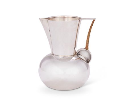 A DANISH ART DECO SILVER WATER JUG KARL GUSTAV HANSEN FOR HANS HANSEN, STAMPED ANNO 1932, .925 STANDARD With a wicker covered