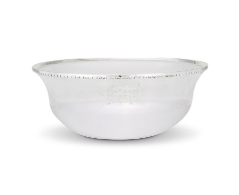 AN EDWARDIAN SILVER MOUNTED PART THREADED GLASS PUNCH BOWL WILLIAM HUTTON & SONS LTD, LONDON 1903 Etched with a monogram MS 3