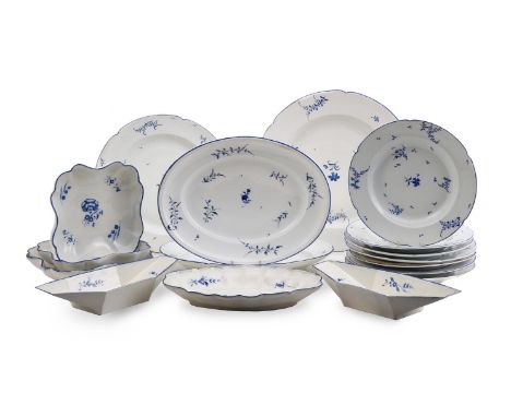 A SELECTION OF CAUGHLEY 'CHANTILLY SPRIG' PATTERN PORCELAIN CIRCA 1780 Comprising:  A pair of navette shaped serving dishes, 
