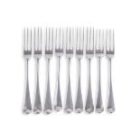 NINE SILVER HANOVERIAN DESSERT FORKS