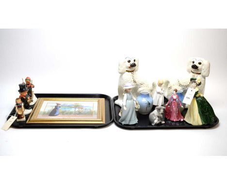 A selection of decorative ceramics, including: pair of Royal Copenhagen blue and white vases; Goebel ceramic tile, in gilt fr