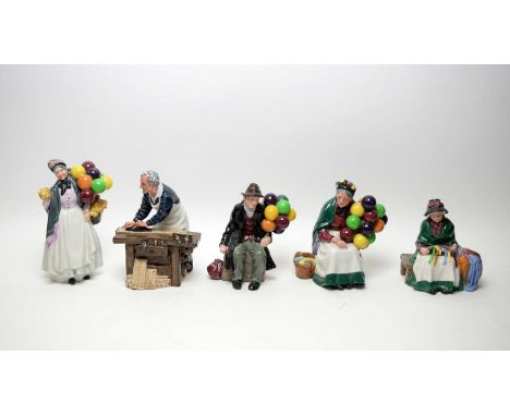 A collection of Royal Doulton figures, including: ‘The Carpenter’ HN2678; ‘Biddy Pennyfarthing’ HN1843; ‘The Balloon Man’ HN1