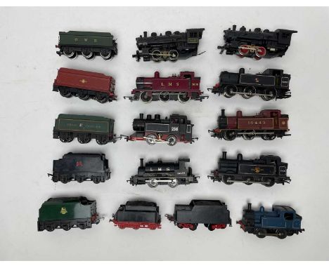 A selection of 00-gauge model locomotives and associated tenders, by makers including Hornby, Lima, Tri-ang, and others, each