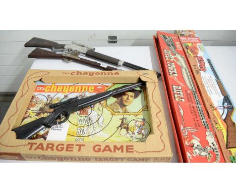 A Marx model Super Power Ricochet rifle, in box; together with a Mettoy Playthings TV's Cheyenne target game, in box; and oth