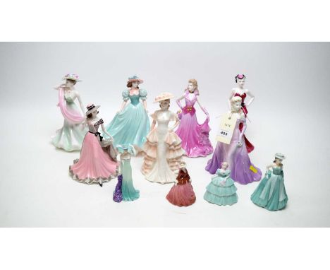 A collection of Coalport figures of ladies, including: Ladies of Fashion: Kathleen; Ladies of Fashion: Summer Days; Debutante