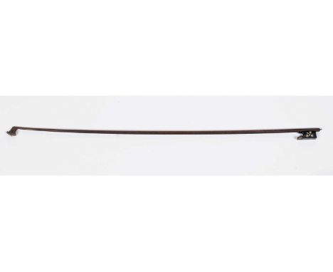 A violin bow (incomplete), stamped Vuillaume a Paris, with octagonal to round tapered stick, floral mother-of-pearl inlaid eb