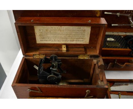 A Thomson's Azimuth Mirror, by Henry Hughes &amp; Sons, in case; together with a selection of cased medical tools and equipme