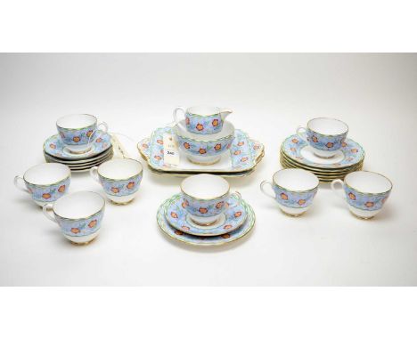 A rare Copeland Spode 'Kingsway' pattern part tea service, comprising eight cups, seven side plates, six saucers, cream, suga