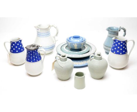 A selection of Dudson and other sprigged stoneware; a pair of Dudson spirit bottles and stoppers; a Dudson cream jug; three b